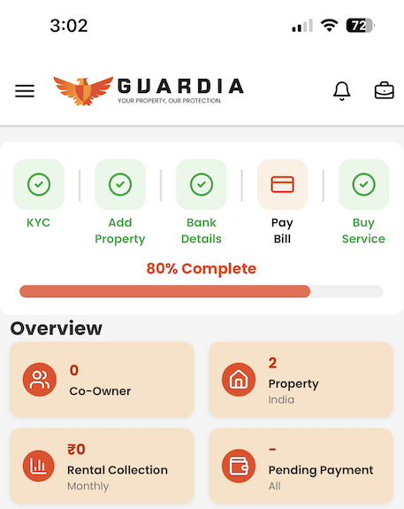 Guardia app mobile interface for property management and tenant services